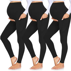 3 Pack Women’s Maternity Leggings with Pockets Over The Belly Butt Lift - Soft Workout Pregnancy Yoga Pants XL