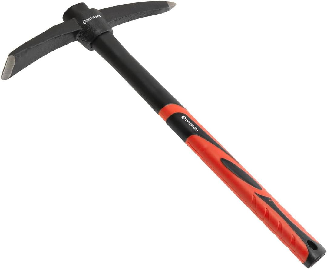 INTERTOOL Hand Pick Axe -15-Inch Forged Steel Weeding Mattock Adze Hoe 1.5 lb with Anti-Slip Fiberglass Handle - Heavy-Duty Garden Tool for Roots, Rocks, Digging & Camping HT08-0303