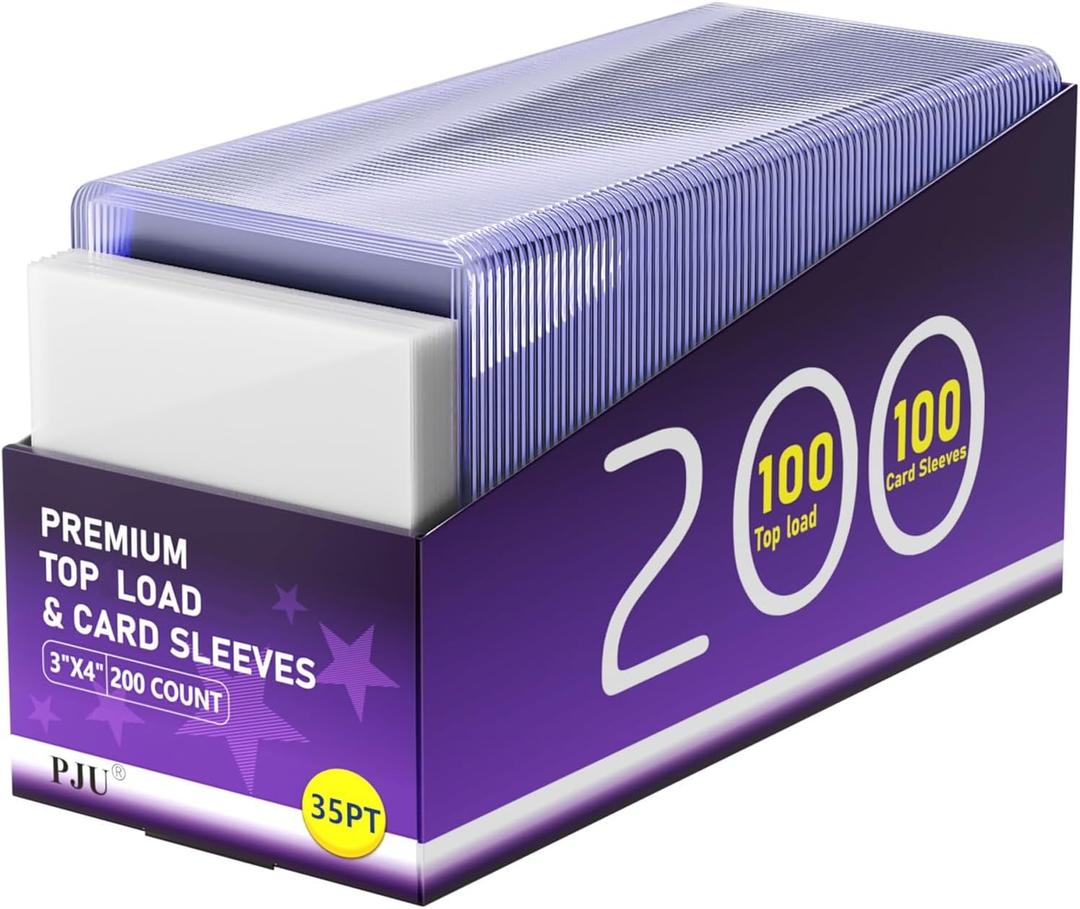 200 Card Sleeves Top Loaders for Cards, Toploaders Premium Baseball Card Sleeve Hard Plastic, 3" x 4" Trading Cards Holder, Sports Protectors(100 Toploaders + 100 Penny Sleeves)