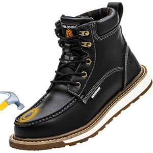 KELODON Waterproof Steel Toe Boots For Men-6" Leather Moc Toe Work Boots Mens Steel Toe Shoes Indestructible Non Slip Resistant Construction Safety Boot Size 13
