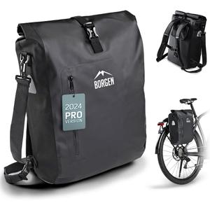 Borgen bike rack bag - 25 L - 100% waterproof - carrying handle and shoulder strap - rear panniers, panniers bike bags, pannier rack bag