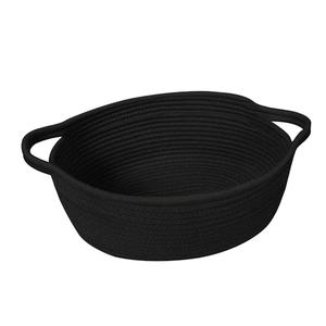 HONCESTA Small Woven Gift Basket, Baskets for Gifts Empty, Cotton Rope Cat Dog Toy Bin Box, Nursery Baby Organizer, Wicker Easter Basket with Handle, Shelf Storage Bin for Decor, Black, 12"x 8"x 5"