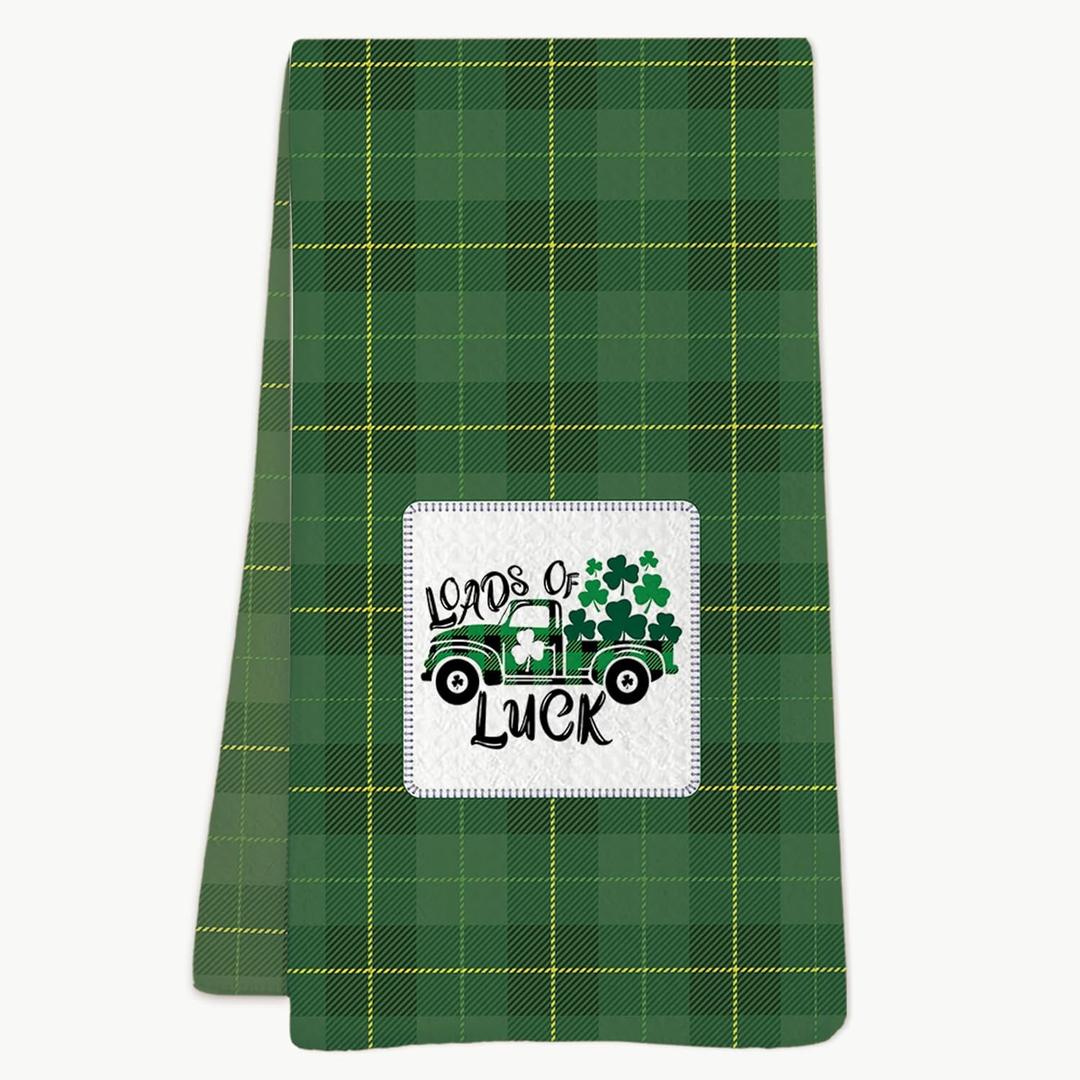 16" X 24" St Patrick's Day Kitchen Towels - Loads of Luck - Green Kitchen Towels & Hand Towel, for Spring Seasonal Holiday Home Kitchen Decoration & Holiday Parade Gifts (1Pcs) - A03