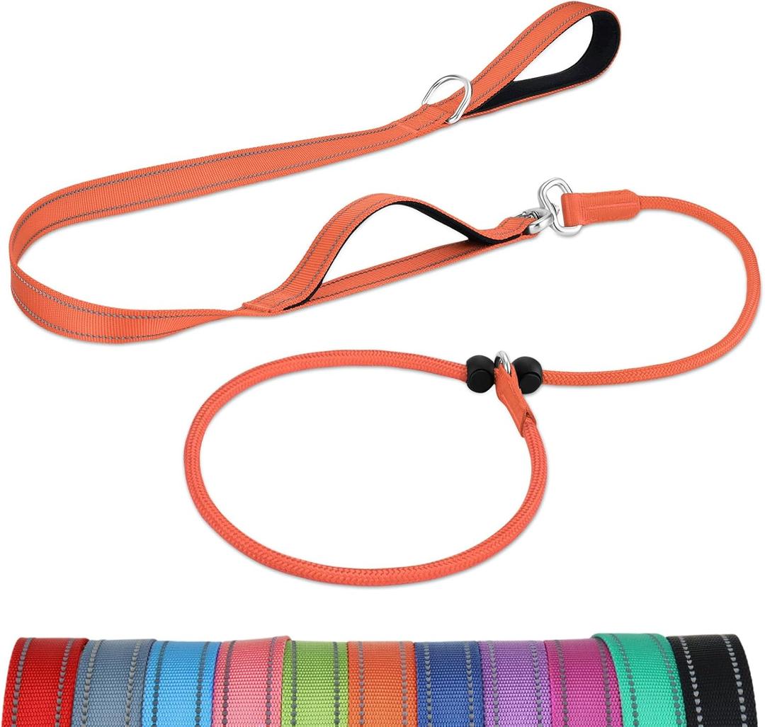 3 x Joytale Tangle-Free Slip Leads for Dogs, 6 FT Slip Leash with Padded Double Handle, Reflective Nylon Training Leash for Small Medium Dogs 15-40 Lbs, Orange
