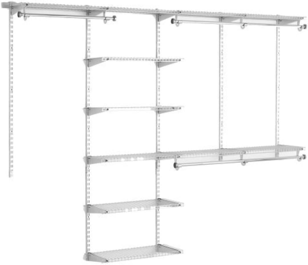 Rubbermaid Configurations Deluxe Custom Closet Kit 4-8 Ft. Adjustable Metal Wire Shelving Titanium Finish Expandable Organization System Hardware Included for Home Closet/Pantry/Laundry/Mudroom (4-8 Feet)