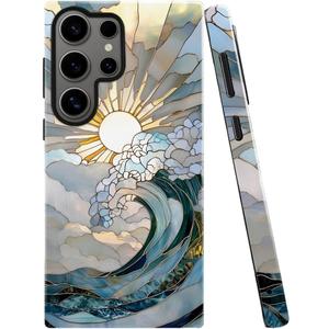 Case for Samsung Galaxy S23 Ultra,Ocean Waves Sunrise Phone Case Drop Resistant Glossy 2 in 1 Solid Dual-Layer Cover for Girl Women