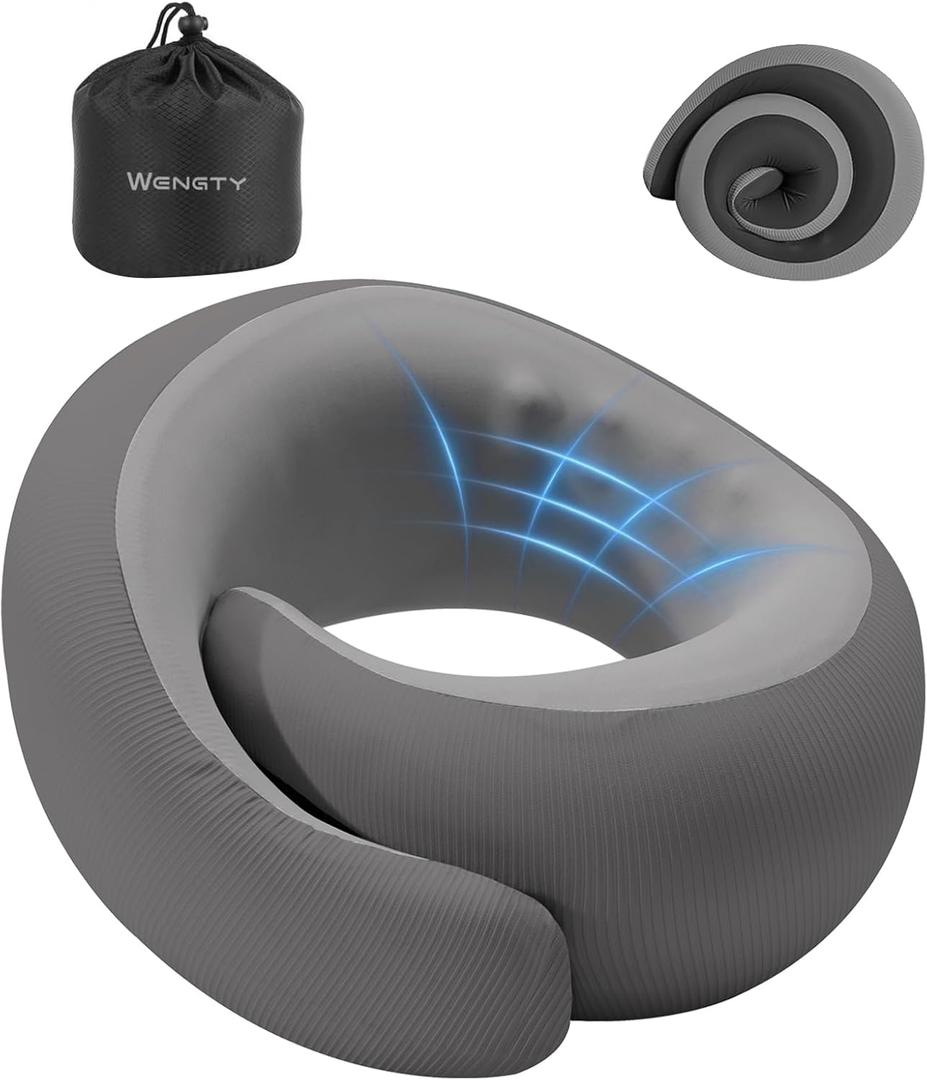 Neck Pillow for Traveling, Travel Neck Pillow for Airplanes, Cooling Fabric&100% Pure Memory Foam, Neck Pain Relief, Ergonomic Support for Long Flight (Gray, Standard Size-(Broad Fit))