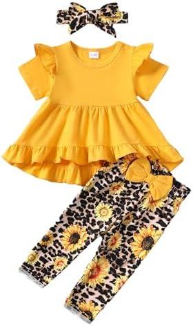 Kucnuzki Baby Girl Clothes Toddler Girl Outfit Ruffle Sleeve Shirt Floral Pant Set Fall Winter Clothing for Girl, Size 18-24 Months