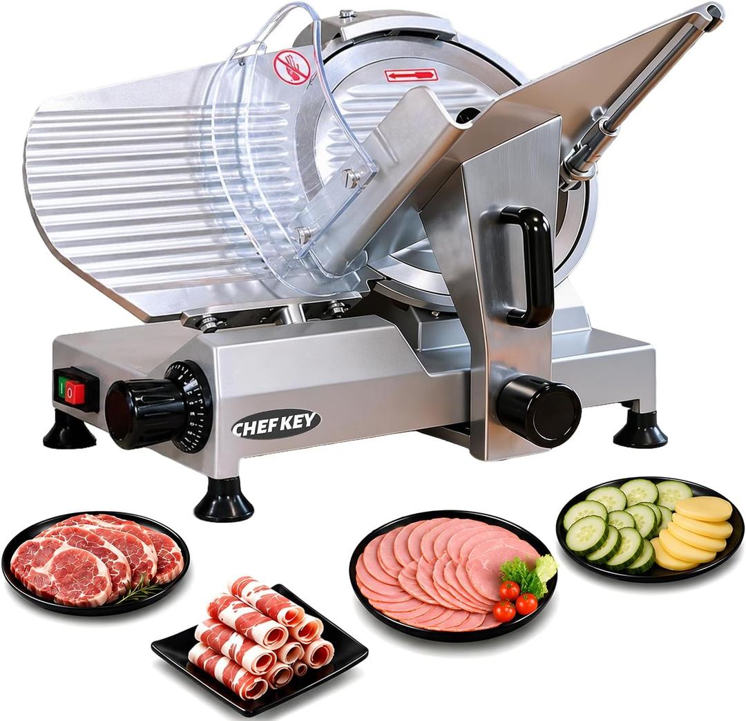 Commercial Meat Slicer, 12 inch 320W Frozen Meat & Deli Slicer, Premium Carbon Steel Blade with Built-in Sharpener, 0-0.6 inch Adjustable, Semi-Auto for Commercial and Home Use