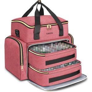 YOREPEK Nail Polish Organizer Case With Foam Inserts Protect Up 96 to 100+ Bottles (15ml/0.5 fl.oz) UV lamp, Travel Nail Tech Carrying Case with Adjustable Space for Gel Dip Powder Tips Set, Pink