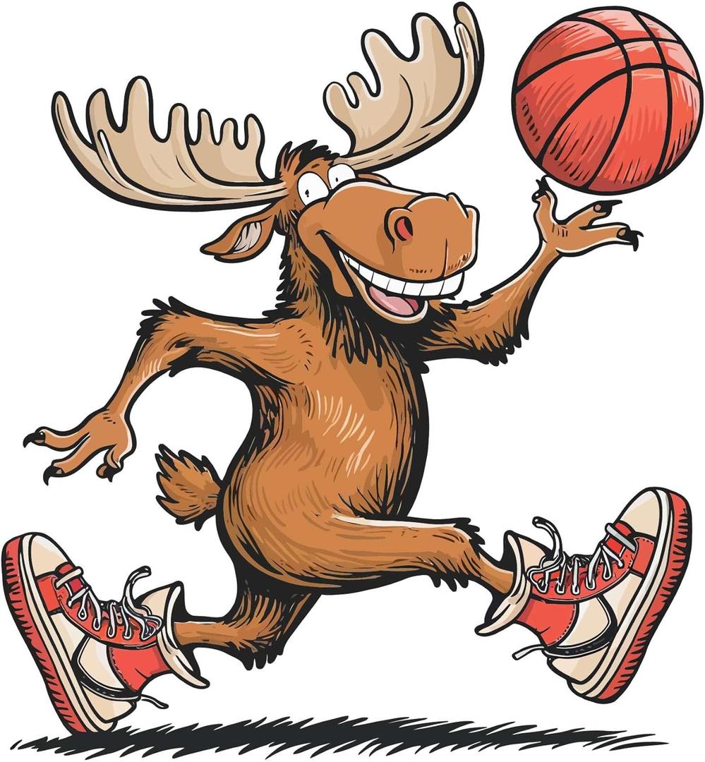 Family Vibrant Cartoon Wall Decal Decoration Basketball Moose Playing Fun Character Kids Holiday Gift Lasts Years and Easily Removable - Size: 40 in(W) x 40 in(H)