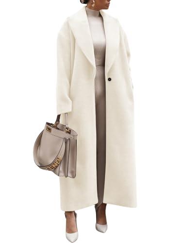 ebossy Women's Fashion Notched Lapel Single Breasted Open Front Maxi Long Trench Coat Woolen Overcoat (L, Beige)