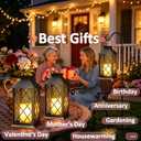 2 Pack 14" Large Tempered Glass Solar Lanterns Outdoor Waterproof | Hanging Solar Lights with Flickering Flameless Candle, Vintage Decor for Wall Porch Patio Table Garden Decorations, Bronze