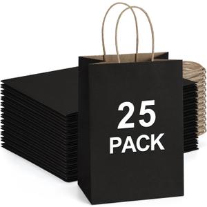 BagDream Kraft Paper Bags 25Pcs 5.25x3x8 Inches Small Paper Gift Bags with Handles Bulk for Party Favor, Retail, Merchandise, Black Gift Sacks