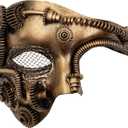 2 x Ubauta Steampunk Masquerade Mask for Men Costume: Mesh Half-Face Cyborg Mask for Halloween Party Cosplay Phantom of the Opera - Gold
