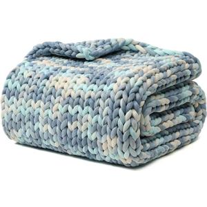 YnM Weighted Blanket, Handmade Chunky Knitted Design, Soft and Cozy, Temperature Regulating and Breathable, Machine Washable Throw for Sleep or Home Decor (Light Blue Tie-Dyed, 60x80 Inch, 15lbs)