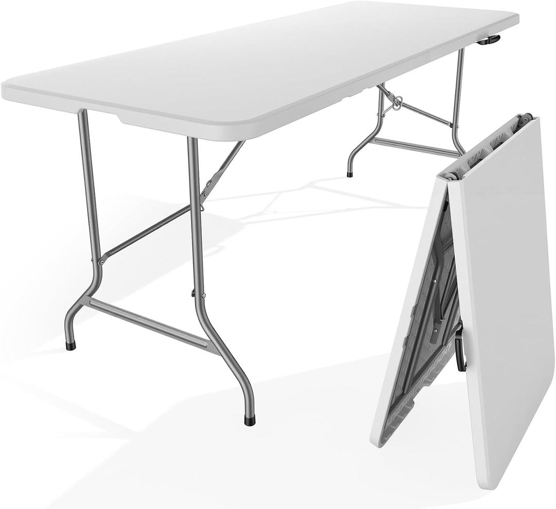 Sweetcrispy 6 FT Folding Picnic Table Easy to Fold and Store, Foldable Table for Camping Picnic Dining Party Kitchen Outdoor Indoor with Carrying Handle