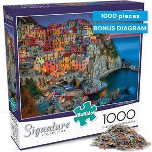 Buffalo Games - Cinque Terre 1000 Piece Puzzle for Adults - Jigsaw Puzzles - Challenging Italy Coastal Scene with Poster - Peter Stewart Photography
