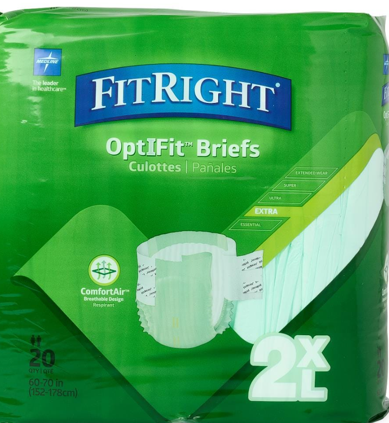 FitRight Adult Incontinence Briefs, Diapers with Tabs, Ultra Absorbent, Large, 60in to 70in, 20 Count, Size 2XL