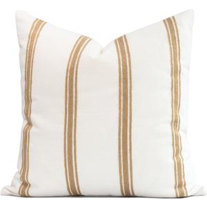 Crumbs Home Modern Farmhouse Fall Linen Indoor Outdoor Throw Pillow Cover Only, 20"x20" Water Repellent for Patio, Backyard, Couch, Neutral Ivory Cream Embroidered Stripes