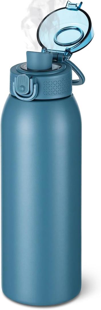 Insulated Water Bottle 24 oz with Dustproof Lid, Carry Handle & Tea Infuser, BPA-Free & Leakproof, Stainless Steel Water Bottles Ideal for Fitness, Hiking, Office & Outdoor Use Navy Blue