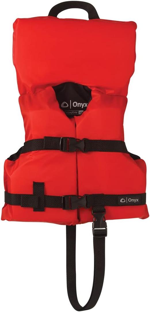 Onyx Infant & Child Life Jacket  USCG Approved General Purpose Vest for Boating, Water Sports & Safety  Fits Infants/Children Under 50lbs (Red)