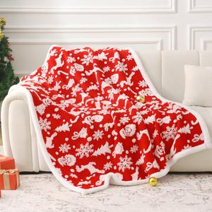 MERRYLIFE Sherpa Throw Blanket Ultra-Plush Comfort | Decorative, Soft, Colorful | Home, Couch, Outdoor, Travel Use (XmasRed, 50" 60")