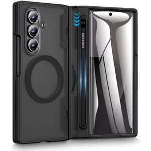 Caka for Samsung Galaxy Z Fold 7 Case [Compatible with MagSafe] [Hinge Protection] [Built-in Screen Protector] [Pen-Slot] Translucent Hard Shockproof Magnet Phone Cover for Zfold 7 - Black
