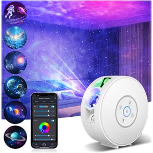 Galaxy Projector,Star Projector,Northern Lights Projector with 6 Film Discs,24H Timer,White Noises,Bluetooth Speaker,Smart APP&Voice Control,LED Starlight Night Light Projector for Kids Bedroom