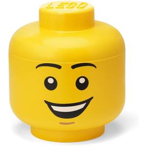 LEGO Storage Head (SMALL) - HAPPY BOY - Polypropylene Storage Box with Lid for Kids' Toy Storage Stackable Organizer and Fun Storage Solution Toy Box