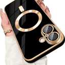 Dinick Designed for iPhone 17 Case with Magnetic [Built-in Camera Cover] Compatible with MagSafe Soft TPU Glitter Cover Anti-Scratch Protective Slim for iPhone 17 Case Black and Gold