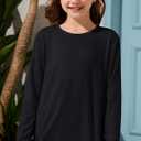 ZDC Girls Long Sleeve T Shirts Kids Crewneck Fall Winter Tops Basic Tees 5-14 Years (Black)