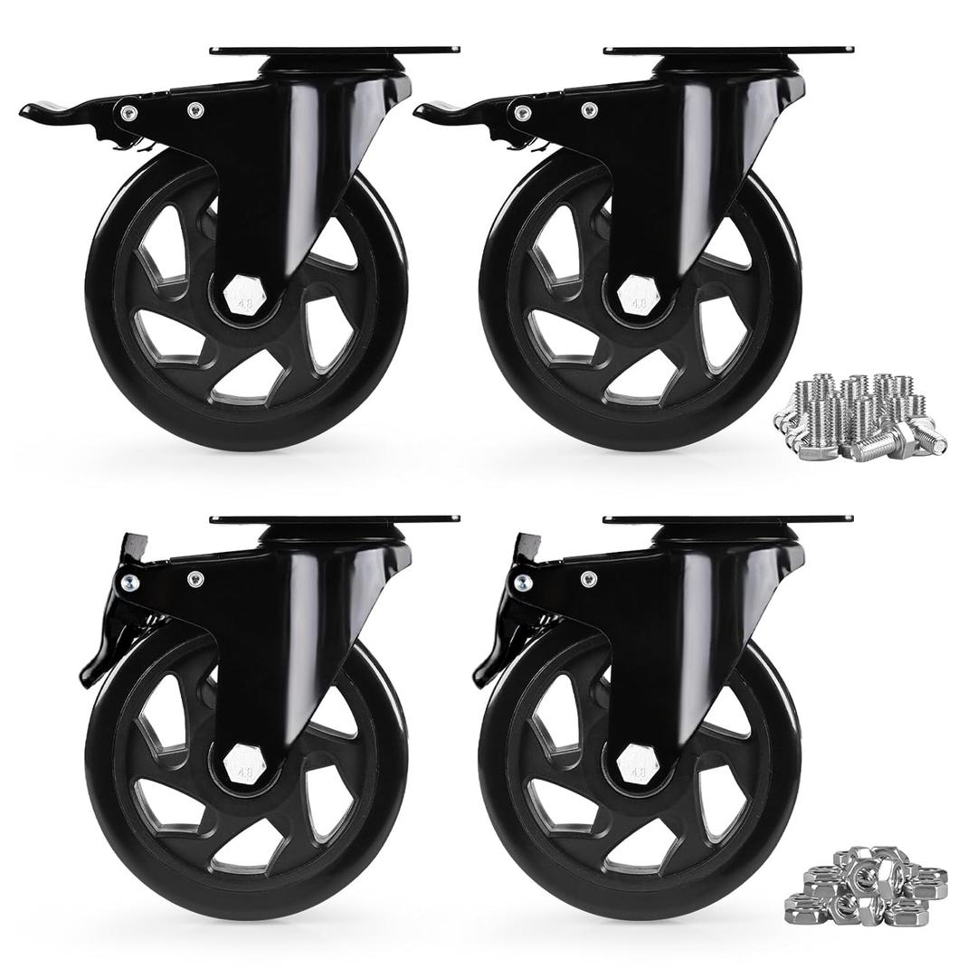 Caster Wheels, Heavy Duty 5 Inch Casters Set of 4, Locking Swivel Casters Wheels for Cart, Furniture and Workbench, Black