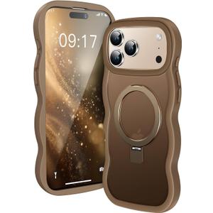 [Wave Frame+Mag Stand] Designed for iPhone 17 Pro Max Case, [Fit for MagSafe] Translucent Silicone Protective Magnetic Ring Phone Case Cover for 17 Promax 6.9 inch Men Women, Desert Titanium