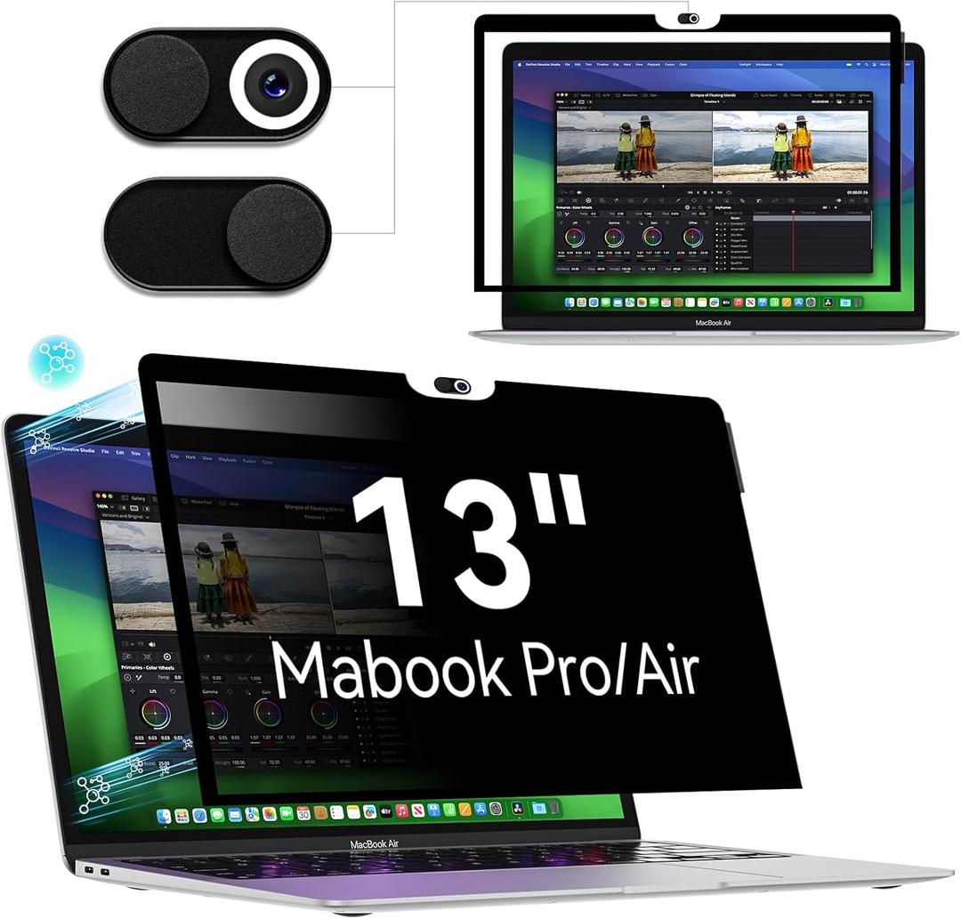 Privacy Screen MacBook Pro 13 Inch(2016-2022, M1, M2)/MacBook Air 13 in(2018-2021,M1),Easy On/Off Removable Anti Glare Blue Light Filter with Camera Cover,Anti Spy Laptop Screen Protector for Mac 13In