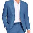COOFANDY Men's 2 Piece Linen Suits Regular Fit Lightweight Summer Beach Wedding Linen Suit Set Blue XL