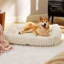 Bedsure ComfyFleece Cute Dog Beds Large Sized Dog - Washable Furry Pet Beds, Rectangle Orthopedic Corduroy Fleece Puppy Beds with Removable Zipper Cover, 36x27x8inches, Cream