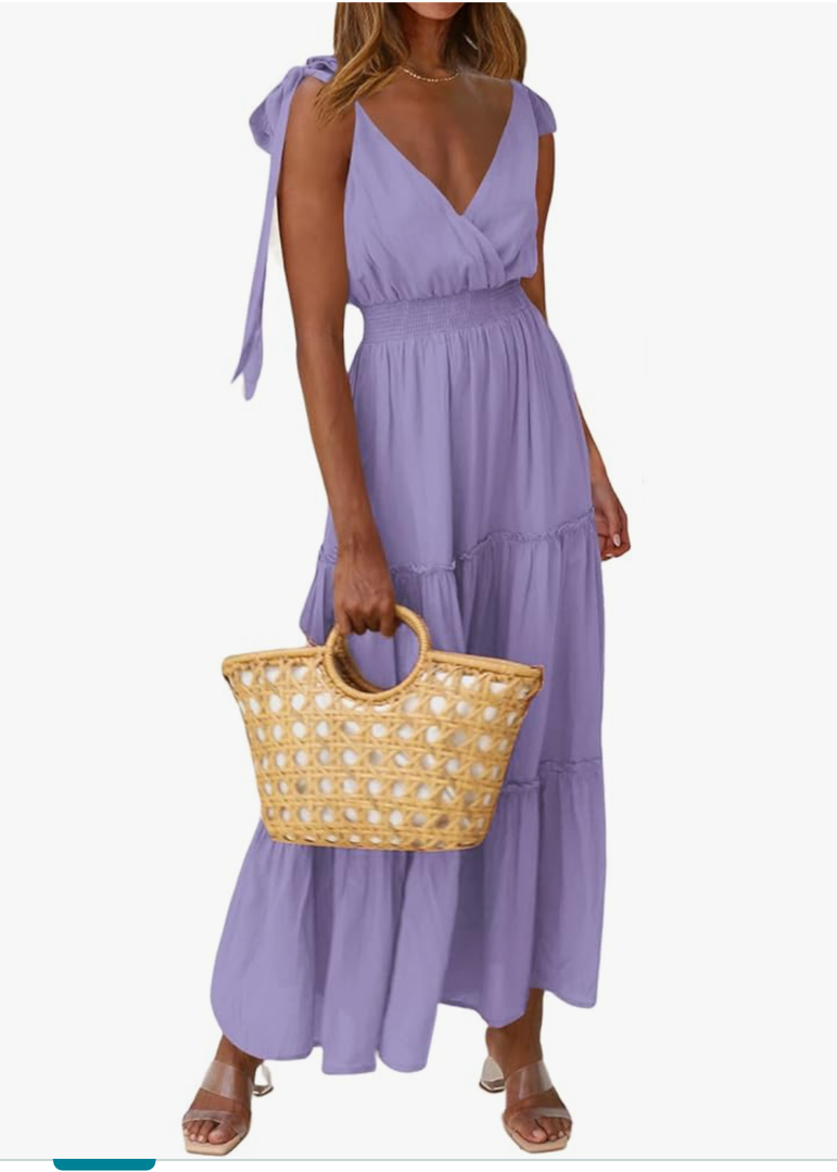 PRETTYGARDEN Women's Cross Neck Summer Sleeveless Tiered Maxi Dress Beach Tie Strap Smocked Long Dresses Pleated Sundress, Size:S