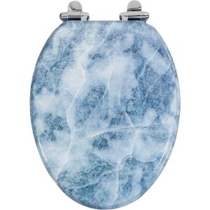 Angol Shiold Elongated Toilet Seat Molded Wood Toilet Seat with Quietly Close and Quick Release Hinges, Easy to Install also Easy to Clean (Elongated, Blue Marble)
