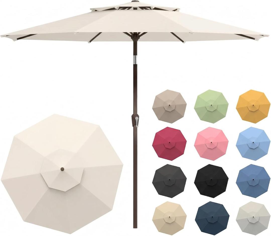 Patio Umbrella, 2 Tier Outdoor Table Umbrella, Large Vented Market Umbrellas with Push Button Tilt and Crank, 8 Sturdy Ribs for Backyard, Deck, Pool, UPF50+ UV Protection