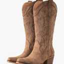 IUV Cowboy Boots For Women Western Cowgirl Boots with Chunky Heel Mid Calf Snip Toe Ideal for low insteps 8