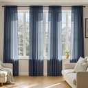 MIULEE Navy Blue Sheer Curtains 108 Inches Long, 4 Panels Set, Light Filtering Rod Pocket Voile Drapes Window Treatments, Semi Transparent Airy Fabric for Bedroom and Living Room, 42 x 108 Inches