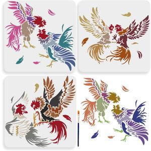 MAYJOYDIY 3pcs Chicken Cockfighting Stencil 11.811.8inch Large Rooster Chicken Hen Stencil Stencils with Paint Brush Farmhouse Cock Hen Template for DIY Craft Furniture Wood Canvas Paper