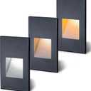 AXOTEXE Vertical LED Step Light, Indoor/Outdoor Stair Light, 3 CCT Color Selectable 3000K, 4000K, 5000K, 60 Lumens, IP66 Rated for Outdoor and Damp Locations, Black, 3 Pack