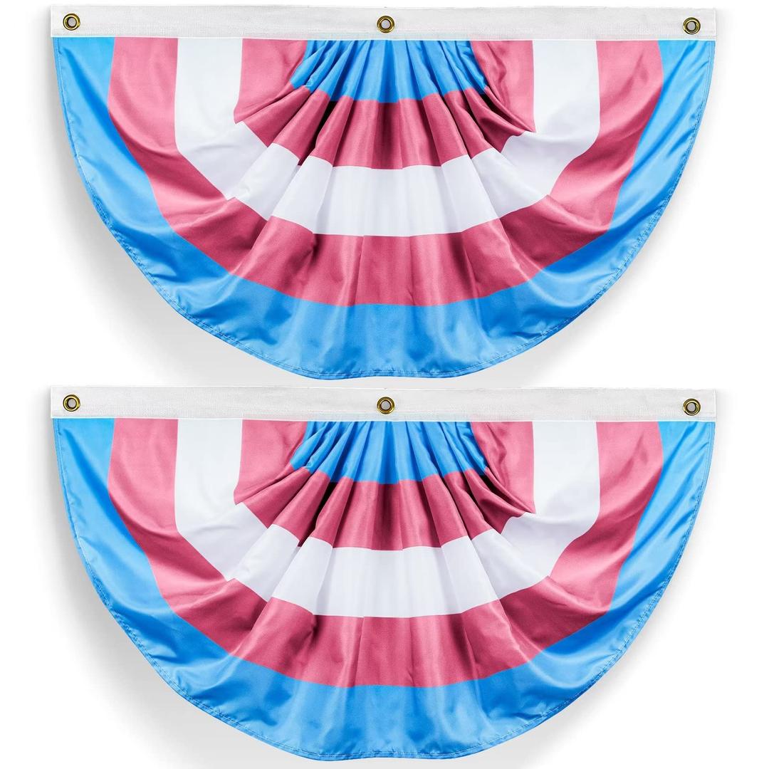 2 Pieces Transgender Pride Pleated Fan Flag Rainbow Bunting 1.5x3 Ft Gay Decorations Party Supplies LGBTQ Proud Wall Decor Hanging Backdrop for Outdoor Garden Fence Support Indoor Balcony