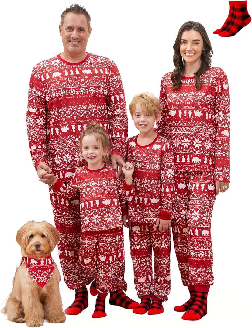 PATPAT Christmas Family Matching Pajama Sets Includes Christmas Socks - Perfect for Family Photos & Holiday Celebrations (White, XXL)