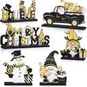 Capoda 6 Pcs Christmas Table Decorations Wooden Christmas Table Centerpieces Xmas Snowman Santa Claus Gnome Signs Merry Xmas Toppers for Holiday Party Supplies(Black, Gold)