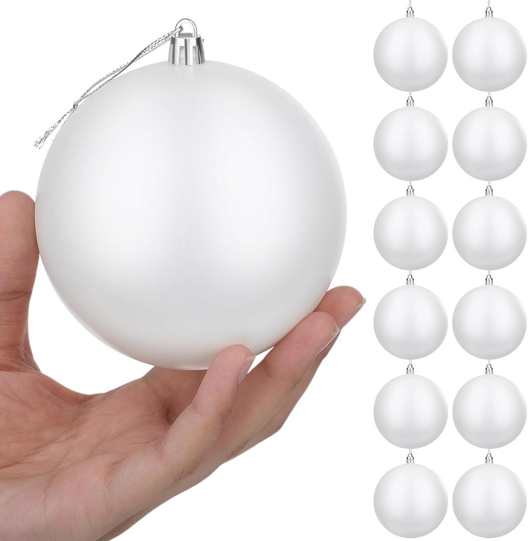 Zubebe 12 Pcs 4 Inch Christmas Balls Ornaments Large Christmas Tree Decorations Shatterproof Plastic Ornament Balls Decorative Hanging Ornaments Holiday Wedding Party for Xmas Tree(White)