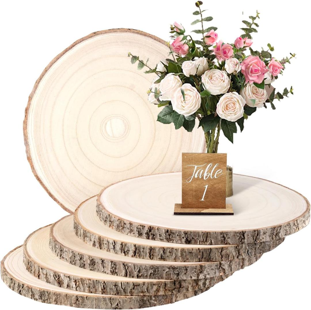 Wood Slices 6 Pack 9-10.5 Inch Large Wood Rounds Natural Wood Slices for Centerpieces,Wedding&BabyShower,Table Decorations,Crafts,DIY,Arts