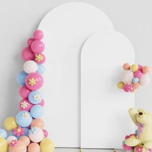 Putros Wedding Arch Cover 7.2FT, 6FT White Spandex Fitted Round Top Chiara Backdrop Stand Covers 2 Set for Wedding Birthday Party Decoration